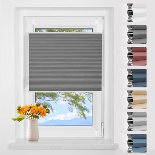 Wabenplissee Plissee Klemmfix ohne Bohren Verdunkelung Zweifarbig Weiß-dunkelgrau 85x130cm(BxH) Thermo Verdunklungsplissee für Fenster 100% Blickdicht,Schallschutz und Wärmehaltung