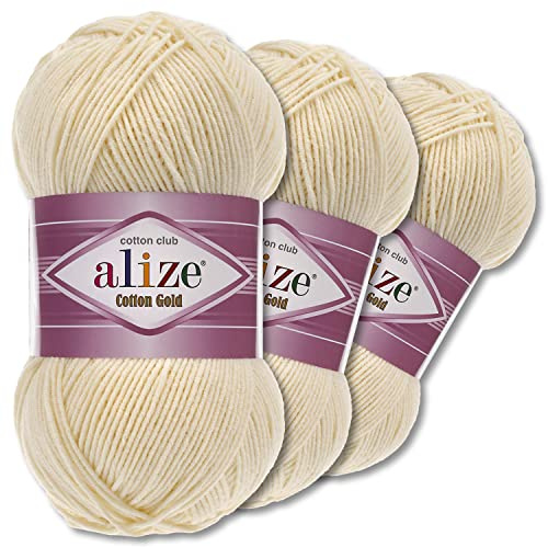 Wohnkult Alize 3 x 100 g Cotton Gold Premium Wolle 59 Farben Sommerwolle Garn Stricken Amigurumi Ganzjahreswolle (01 | Creme)