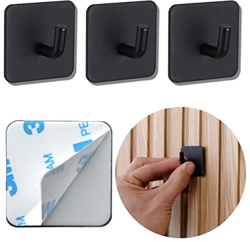 DEKAZIA® 4 Schwarze Haken zum Kleben - Matt Klebehaken & Wandhaken Selbstklebend - Handtuch & Kleiderhaken ohne Bohren für Bad & Küche