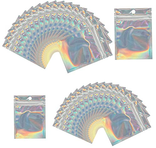 120 Pieces Mylar Ziplock Bags, Transparent Holographic Foil Bags,Resealable Laser Packaging Bagfor Gift Wrapping, Food, etc.(7 * 10CM、8 * 13CM)
