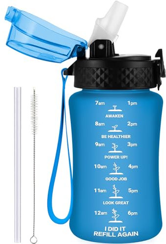 GOPPUS 350ml/12oz Trinkflasche Kinder mit Strohhalm Wasserflasche für Kohlensäurehaltige Getränke BPA-frei Kindertrinkflaschen mit Zeitmarkierung für Mädchen Auslaufsicher Flasche Kids Water Bottle