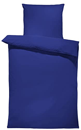 one-home Uni Bettwäsche 155x220 cm blau dunkelblau Einfarbig Renforce Baumwolle Übergröße