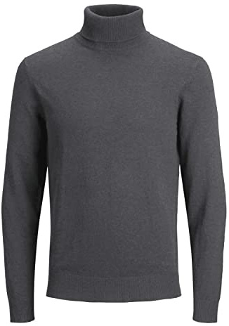 Jack & Jones Men's Knitted Jumper, Polo Neck, Grey (asphalt), L