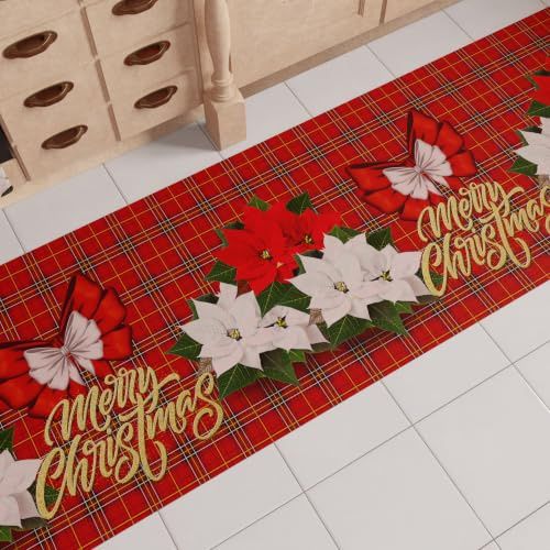 PETTI ARTIGIANI ITALIANI - Alfombra de Cocina Navideña, Pasillo para Cocina de Navidad, Antideslizante y Lavable para Cocina, Alfombra Navideña 52x480 cm Merry Christmas, Made in Italy