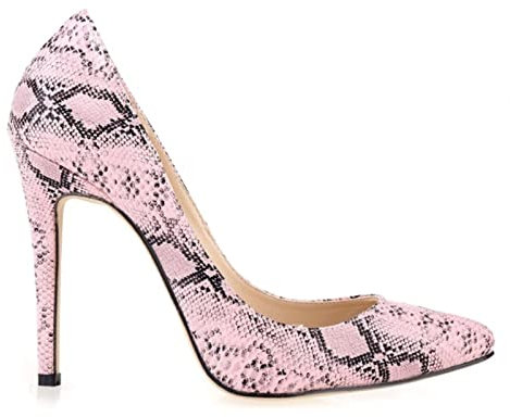 QIANKUN Chaussures classiques sexy à bout pointu à talons hauts pour femmes, imitation serpent, chaussures de fête de mariage, rose, 39