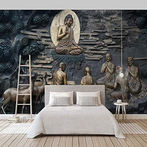 Papier Peint Mural 3D Pour Salon Chambre D'Enfant Chambre À Coucher Art De La Statue En Relief Zen En Trois Dimensions Fond Photo Papier Peint Mur Chambre Peler Et Coller Photo Mural 400(L)x280(H)cm