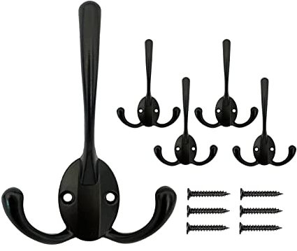 Mokife Ganci Appendiabiti Vintage, 5 Pezzi Neri Ganci Attaccapanni da Muro Rustici Metallo Gancio Tripli per Ingresso Cucina Camera da Letto Bagno Ufficio Toilette