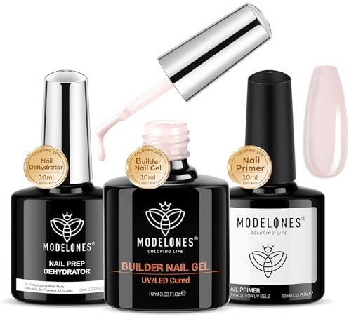 Modelones Aufbaugel für Gelnägel, 8 in One Builder Gel für Nägel mit Primer und Dehydrator für Nägel, Rosa Nude Builder Gel in A Bottle UV Gel für Strengthener Extension Gel Base Nagelverlängerung