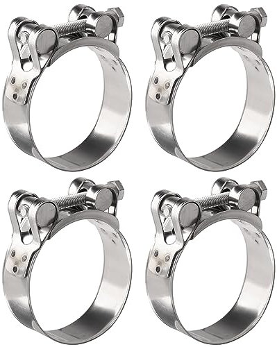 4 PCS Exhaust Pipe Clamp 60mm-63mm, Heavy Duty Stainless Steel Steel T-Bolt Hose Clamps, Adjustable Exhaust Super Calipers for Construction, Trucks, Boats etc