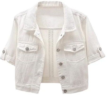 Wvapzxx Denim Jacket Coat Women Slim Short Cowboy Outerwear Summer Half Sleeve Jeans Jacket
