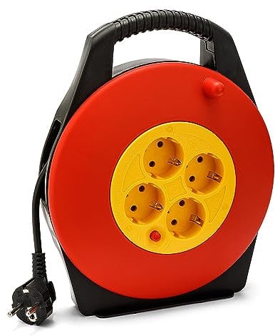 Carrete de cable doméstico 4 enchufes estándar Schuko, cable H05VV-F3G1.0MM2, 10M, CE
