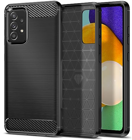 Qiinogow Hülle Kompatibel mit Samsung Galaxy A52/A52 5G/A52S 5G, Ultradünne Handyhülle Mit Stoßdämpfung, Schutzhülle aus Kohlefaser-TPU (Schwarz)