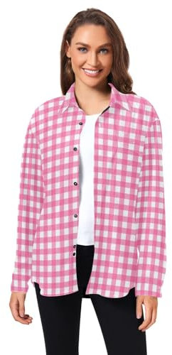 Yuiboo Chemise vichy rose vif à manches longues pour homme et femme avec poches, taille XS, Plaid vichy rose vif Buffalo, Taille XL