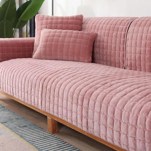 Samt Sofaschoner Sofabezug 1 2 3 4 Sitzer, L Form 1/2/3/4 Sitzer, Sofa Überzug SofaÜberwurf rutschfest Sofa Couch Sofaüberwürfe,Rosa-45x45cm/Kissenbezug