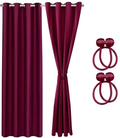 Cozyor Verdunklungsvorhänge Gardinen 2er Set mit Magnet-Raffhalter Thermovorhang gegen Kälte 100% verdunkelnd, rot Berry, Gardine mit Ösen für Schlafzimmer, Wohnzimmer, Kinderzimmer 220x135 cm
