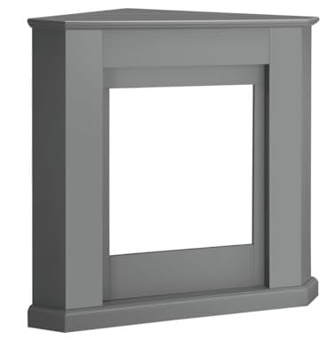Corner Electric Fireplace Remote Control Triangle LED Log Fire Modern Mantle (Fire Surround Grey)