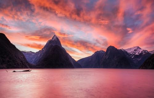 GUOHLOZ Wooden Jigsaw Puzzle, Best Gift for Adults and Kids, Unique Shape Jigsaw Pieces, New Zealand, South Island, Milford Sound Fjord, 87x57cm