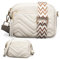 KUNKUN Kleine Umhängetasche Damen Leder Handtasche Klein Crossbody Bag Weiß mit Drei Reißvers Chlussfächern und 1 Breiter Gurt und 1 Dünnen Schultergurten Tasche
