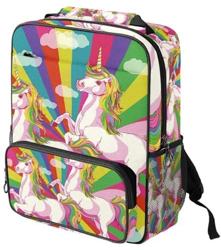 WOSHJIUK Reiserucksack für Damen,Rucksack für Herren,Süßes Einhorn mit Regenbogenstreifen,Rucksack