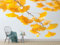 Tapete Wandbild 3D Fototapete Pflanzenzweig GinkgobläTter Gelb Vliestapete Wandtapete Foto für Modernes Design der Fernseh Hintergrund Wand-Kunst-Deko, 400x280 Cm