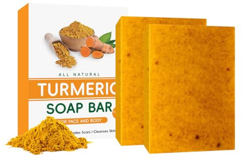 Turmeric Soap Bar - Kojic Acid Soaps - Tumeric Soap for Cleansing - Dark Spot Corrector Remover - Natural Soaps for Acne, Dark Spots, Hyperpigmentation, Smooth Skin (2pcs)