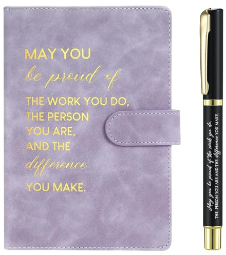 Sinmoe Inspirational Leather Notebook Pen Set Gift,Light Purple,Difference | Magnetic Clasp Journal Gold Foil Quote, Appreciation Leaving Presents for Coworker Teacher Volunteer, Thank You Men Women