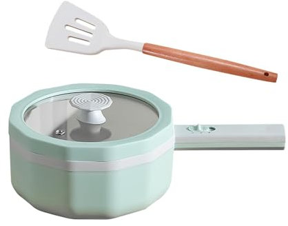 Electric Hot Pot 1.5L with Lid Mini Portable Electric Frying Pan Cermic Glaze Non-Stick Electric Skillet Multi Cooker for Steak, Egg, Ramen, Soup, Oatmeal, Silicone Spatula Included(Color:Green)
