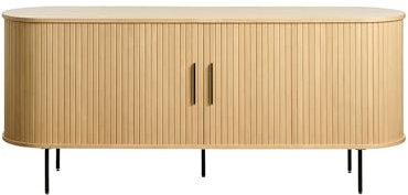 Liadomo Uriel Sideboard - Kommode mit Lamellen-Optik Schiebetüren - Moderner Retro Look - 2 Einlegeböden & hohe Metallfüße - Eiche Natur Furniert 180x76x45cm
