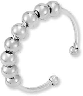 GD GOOD.designs Anxiety Ring mit beweglichen Perlen - Wasserfester Anti Stress Ringe in Silber | Größenverstellbare Fidget Rings