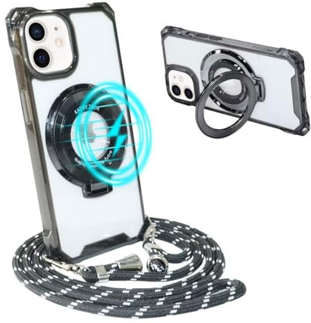 GoodcAcy Coque pour iPhone 11 avec Cordon et 360° Anneau Support,Étui Housse Antichoc Souple Silicone TPU Bumper Portable Protection Case avec Amovible Collier, Noir