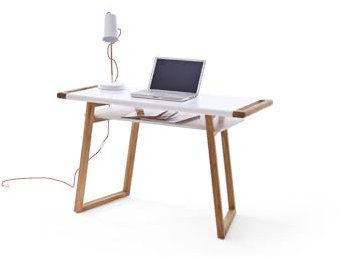 Möbel Akut Schreibtisch Teramo Computertisch Home Office in weiß matt Lack und Eiche geölt