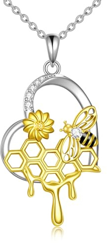 DAYLINLOVE Bienen Halskette 925 Sterling Silber Bienen und Bienenstock Herzförmige Halskette Bienen Schmuck Geschenk für Frauen Mädchen Bienen Liebhaber