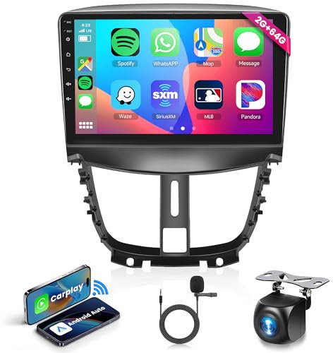 2G 64G Android Autoradio für Peugeot 207 2006-2015 9 Zoll Touchscreen Autoradio mit Wireless Carplay Android Auto Bluetooth Navi GPS Mirror Link FM/RDS/EQ Radio WiFi USB+ Rückfahrkamera