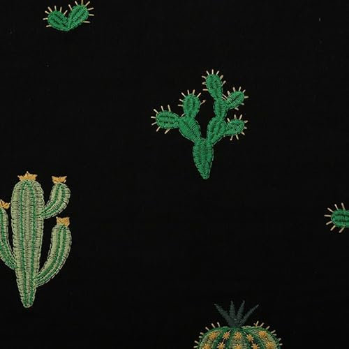 CaFfen Stoffe Zum NäHen Kaktus bestickter Baumwollleinenstoff for Taschenkissenbezug DIY Nähen NäHen & Stoffe(Noir)