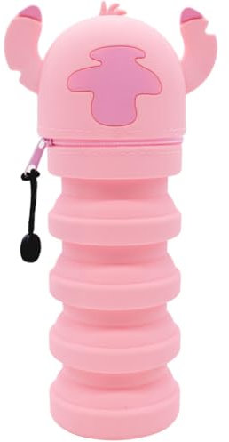 ADYEKSD Trousse Ecole 2 en 1 en Silicone Souple Kawaii, Rose Cartoon-Plume, Fermeture Eclair en Silicone Pochette de Stylo, Crayons, Marqueurs, Étui pour Fournitures Scolaires de Grande Capacité