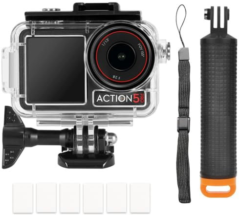YHTSPORT Action Camera Diving Accessory Kit for DJI Osmo Action 5 Pro/Action 4 /Action 3, Waterproof Case + Waterproof Floating handle, Action Camera Mount Accessories Kit for Water Sport