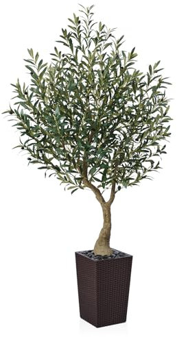 VeriNatural Olivo Artificial Grande de 180 cm - Planta Decorativa Realista con Frutas, Maceta Cónico Marrón, Resistente a UV - Árbol Artificial de Interior y Exterior para Hogar Oficina Balcón, VN137