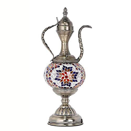 Handmade Mosaic Glass Bohemian Teapot Table Lamp for Bedroom Living Room Cafe Decor Night Light Turkish Moroccan Style (110 240V)