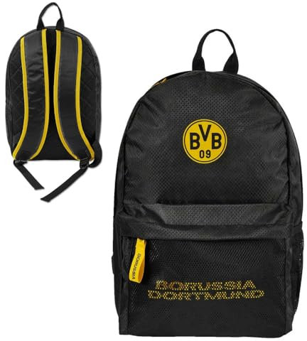 Borussia Dortmund Rucksack - Netz - schwarz Backpack BVB 09 - Plus Aufkleber Wir lieben Fußball