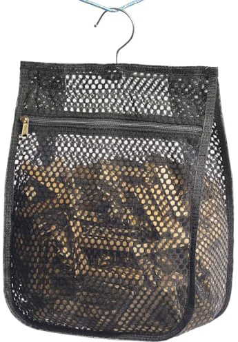 KOOZTI Mesh Clothespin Bag for Clothesline Outdoor, Clothes pin Bag with Zipper Closure, Large Opening, Large-Capacity Clothespin Storage Organizer with Hooks, Use YKK Zipper