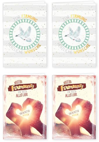 PremiumLine Glückwunschkarten zur Firmung | 4 Stück mit Umschlag | Firmungskarten, Grußkarten, Klappkarten mit Spruch, innen Blanko | 11,5 x 17 cm