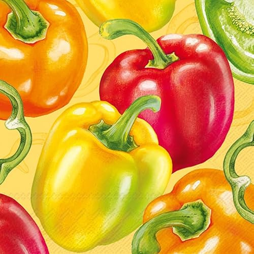 20 Servietten Essen Paprika in verschiedenen Farben als Tischdeko. Papierservietten mit Motiv. Auch für Decoupage und Serviettentechnik 33x33cm