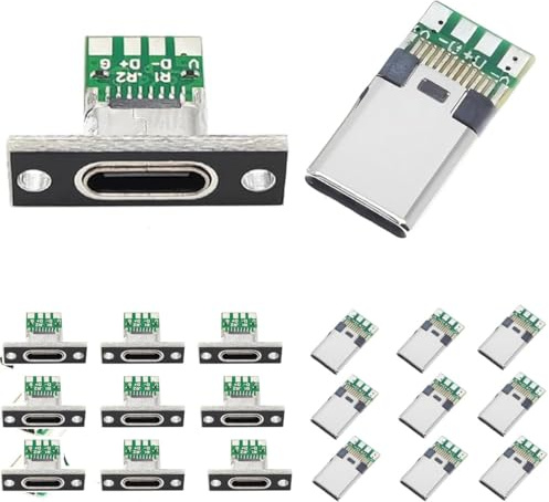 VISSQH 20 Stück USB Typ C Test Board Male & Female DIY USB 3.1 Breakout Board PCB USB-C Lötadapter Buchse Stecker für Datenleitung Draht Kabel Transfer