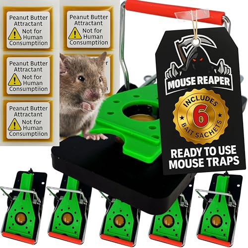 Mouse Trap, 6 Pack Heavy Duty Reusable Snap Traps that Kill Instantly, High Sensitive Mice Catcher UK, Safe and Effective Rodent Trap for Indoors & Outdoors, Easy to Set & Clean – Includes Peanut Bait