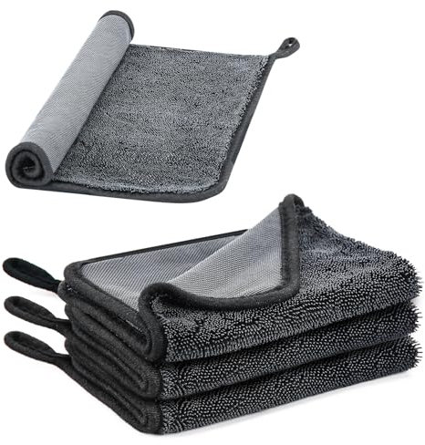 Yizhet 3 Stück Trockentuch Dusche 600GSM, Fast Dry Trockentuch, Microfaser Putztuch für Badezimmer, Kompaktes Geschirrtuch für Dusche, Küche, Auto & Haushalt Schnelltrocknend(Schwarz, 40x60cm)