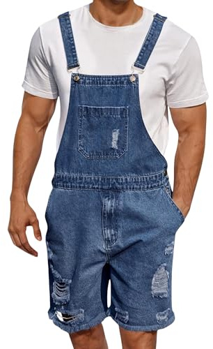 Felcia Denim Overalls for Men Jean Shorts Adjustable Straps Jumpsuit Loose Fit Work Bibs Coveralls with Pockets 2025 (B-Blue, XL)