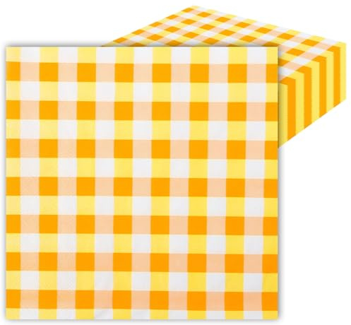 LOCCY 40Pcs Paper Napkins, 33x33cm Colorful Flower Napkins Checkered Gingham Paper Napkin Disposable Party Serviettes for Birthday Party, Wedding, Christmas, Baby Showers (Yellow Gingham)