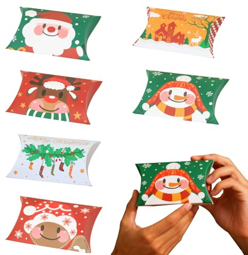 Geschenkbox Weihnachten 24 Stück – Kleine Kraftpapier Geschenkschachteln mit 8 Motiven – 12x7,2x2,5 cm – Ideal für Plätzchen, Süßigkeiten & kleine Geschenke – Perfekt für Adventskalender, Pa