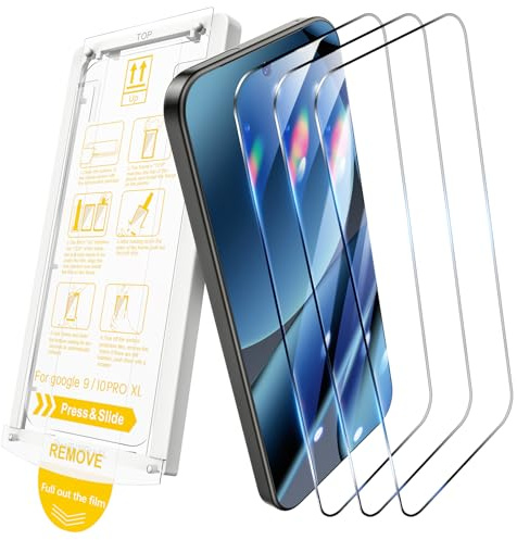 Kamita [3Stück] Displayschutzfolie für Google Pixel 10 Pro XL/Pixel 9 Pro XL, HD Klare Vollabdeckung Hartglas Schutzfolie, 9H Härte Glasschutzfolie mit Ausrichtungsrahmen-Unterstützt Fingerabdruck