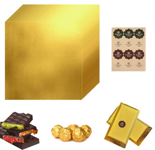 100 Stück Dubai-Schokoladentafel-Verpackungen mit dicker Papierrückseite und Aufklebern, 20 x 20 cm, Goldfolien-Schokoladen-Geschenkpapier für hausgemachte Süßigkeiten